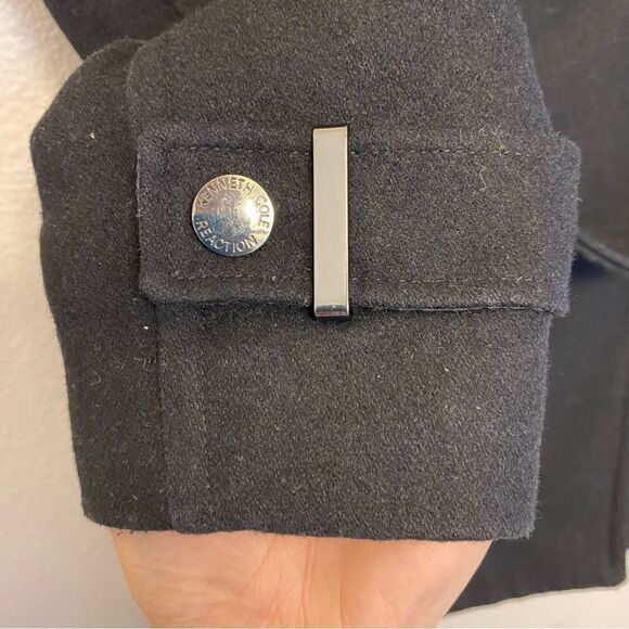 Kenneth Cole wool blend black pea trench coat belted goth Y2K -XS - Picture 3 of 12